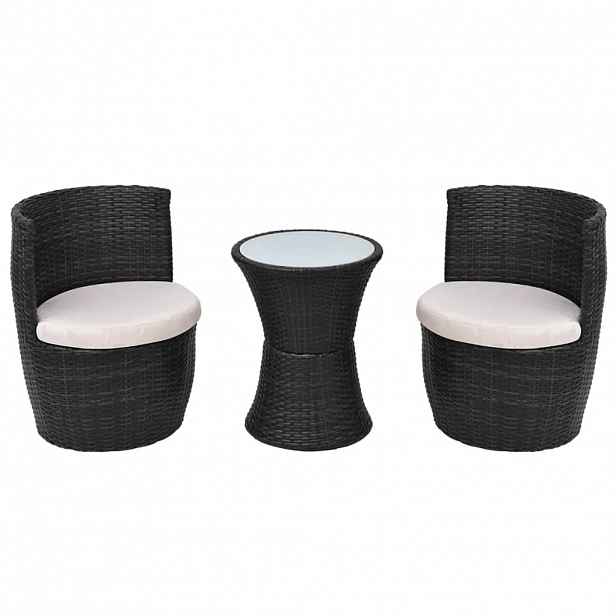 vidaXL 3dílný bistro set s poduškami polyratan černý
