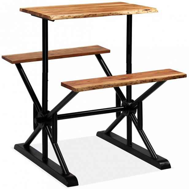 Barový stůl s lavicemi černá / hnědá akácie 80 cm