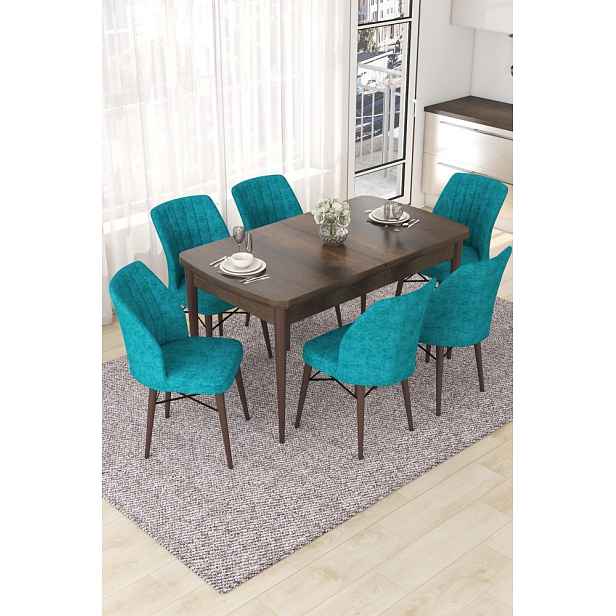 Extendable Dining Table & Chairs Set (7 Pieces) Nef - Baroque, Turquoise