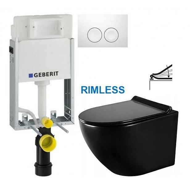 GEBERIT KOMBIFIXBasic vč. bílého tlačítka DELTA 21 + WC MEXEN LENA ČERNÁ Rimless + SEDÁTKO 110.100.00.1 21BI ME01
