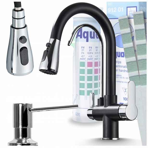Kuchyňská baterie Černá Chrom Na desku Flexibilní Ramínko pro filtr Set