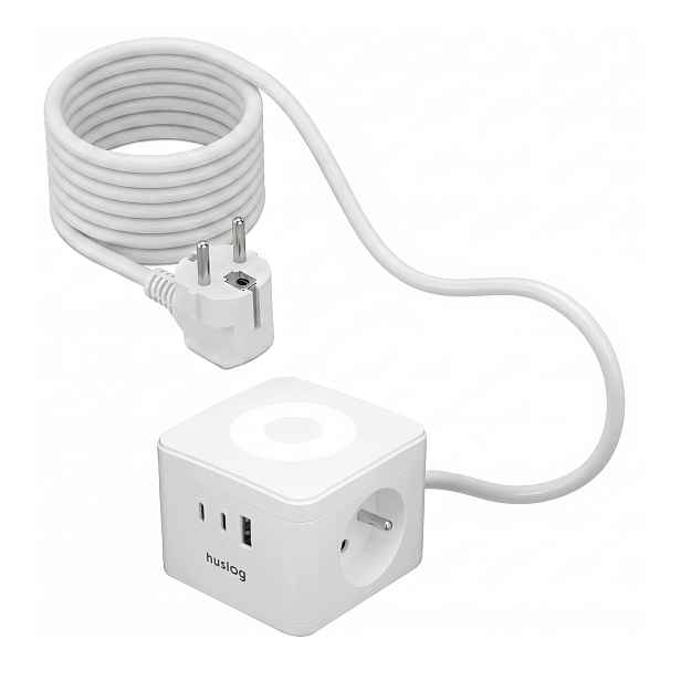 Prodlužovací Kabel kostka PowerLume Huslog 1,4 m 2 ks zásuvek bílá