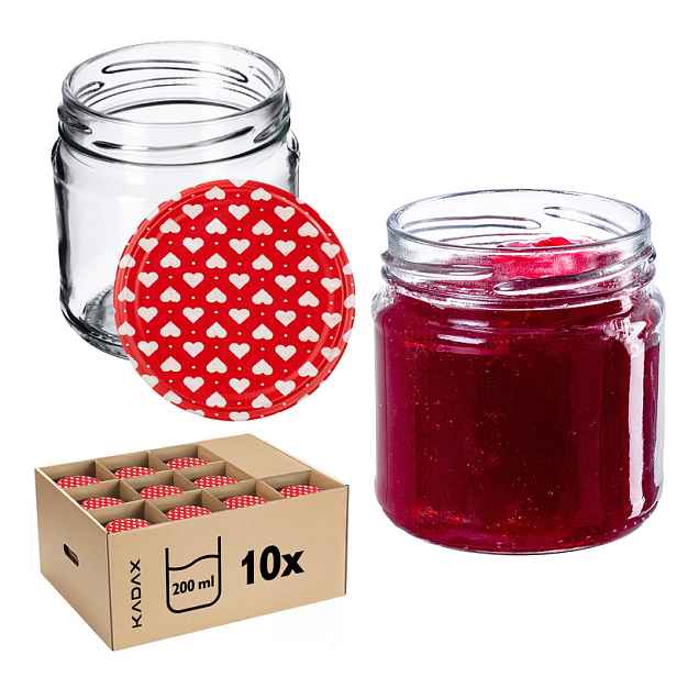 TEMU KADAX Sklenice na konzervování 200ml 10ks 66mm + Víčka "Srdíčka