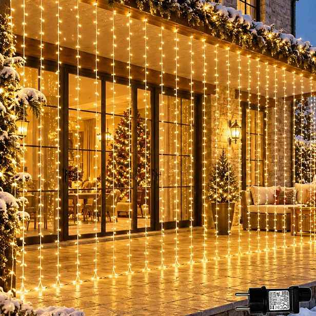 Vánoční Sada 2 Led Závěsů 3x3 m Teplá Bílá Časovač Paměť 8 Režimů