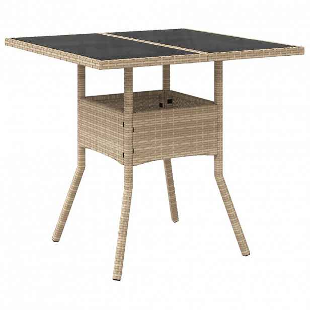 vidaXL Zahradní stůl se skleněnou deskou béžový 80x80x75 cm polyratan