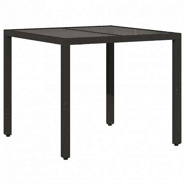 vidaXL Zahradní stůl se skleněnou deskou černý 90x90x75 cm polyratan