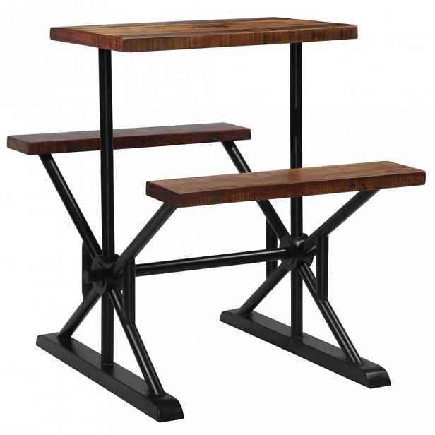 Barový stůl s lavicemi černá / hnědá 80 cm