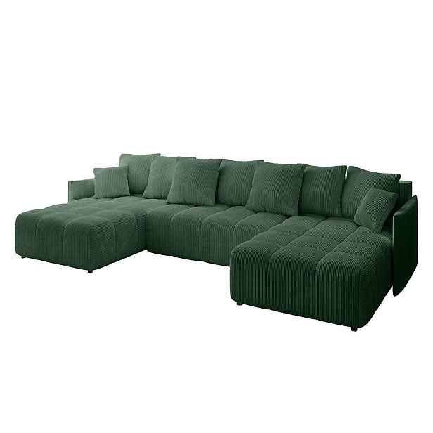 ALTDECOR SEDACÍ SOUPRAVA ve tvaru U s funkcí spaní a úložným prostorem LONLI-U 350x190x68 Zelená Manšestr