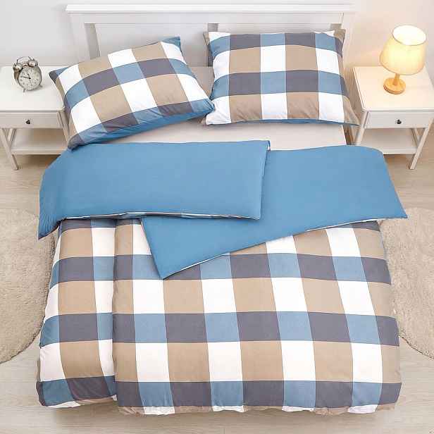 Bavlněné povlečení Basic Line 140x200+70x90 Modro-hnědé káro