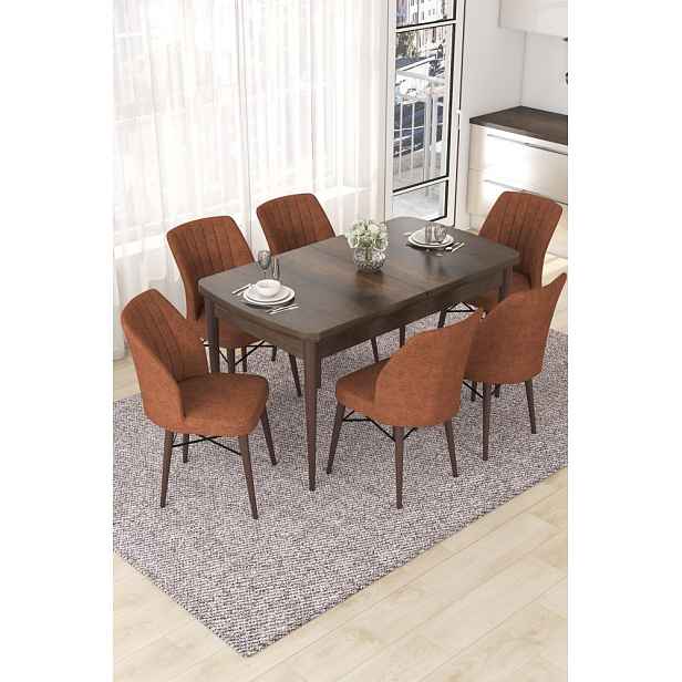 Extendable Dining Table & Chairs Set (7 Pieces) Nef - Baroque, Tile Red