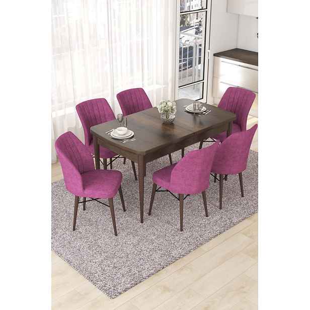 Extendable Dining Table & Chairs Set (7 Pieces) Nef - Baroque, Purple