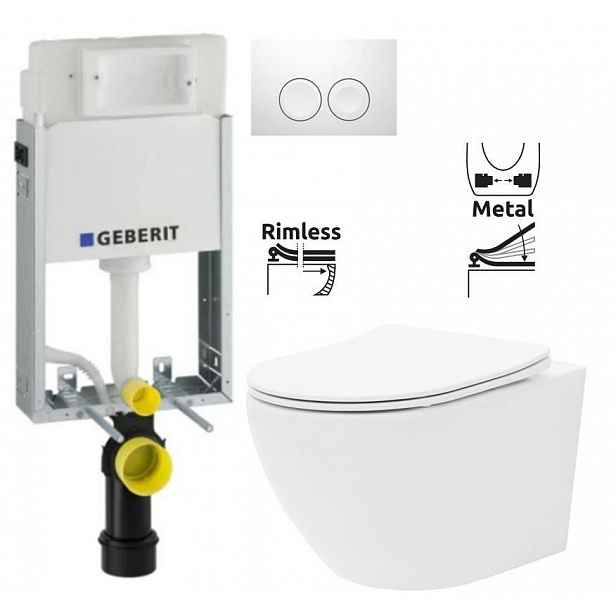 GEBERIT KOMBIFIXBasic vč. bílého tlačítka DELTA 21 + WC REA Carlo Flat Mini Rimless + SEDÁTKO 110.100.00.1 21BI CF1