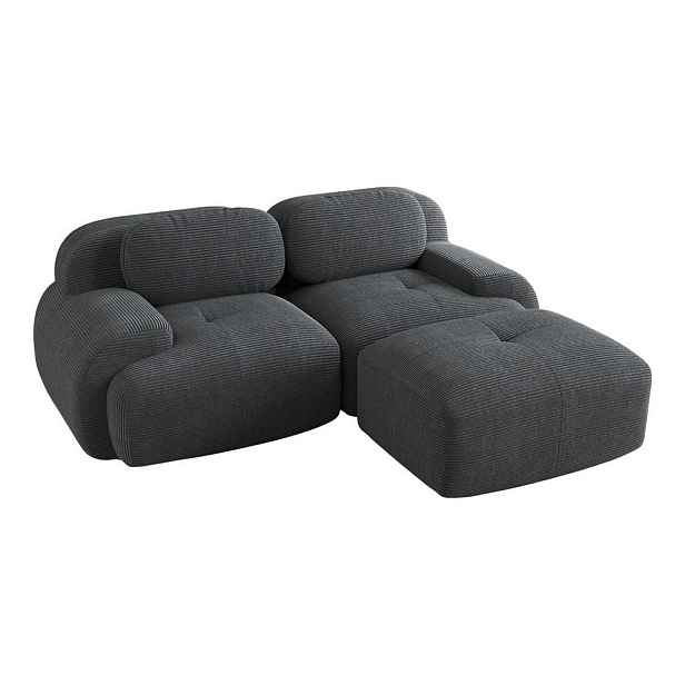 Redom ROHOVÁ pohovka 208/178/70 cm modulární bez montáže z manšestru s ergonomickými područkami, Šedá