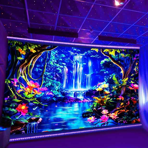 TEMU 1 ks - Svítící v UV světle - Živá lesní ráj vodopádová tapiserie, velká broskvová fluorescenční estetická tisková tapiserie, estetická závěsná