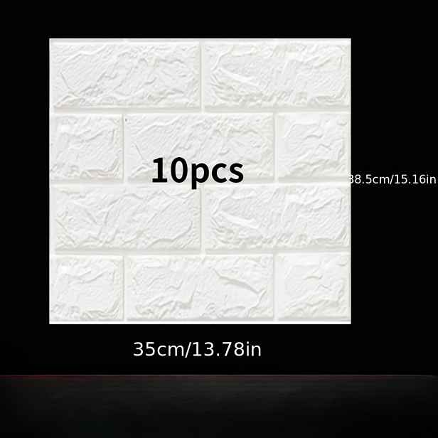 TEMU 10 ks Samolepicí 3D pěnové cihlové panely na zeď - Velké bílé a šedé texturované dlaždice, odnímatelné tapety ve stylu samolepek, snadná