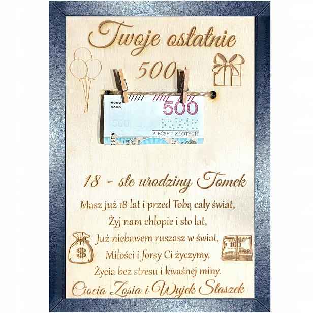 Vaše Poslední 500+ Rámeček Dárek K Narozeninám 18 Stka