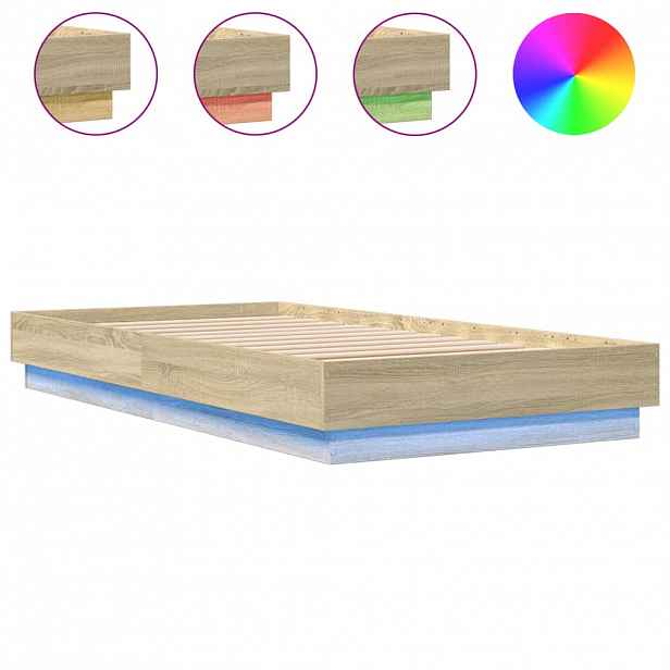 vidaXL Rám postele s LED osvětlením dub sonoma 75 x 190 cm