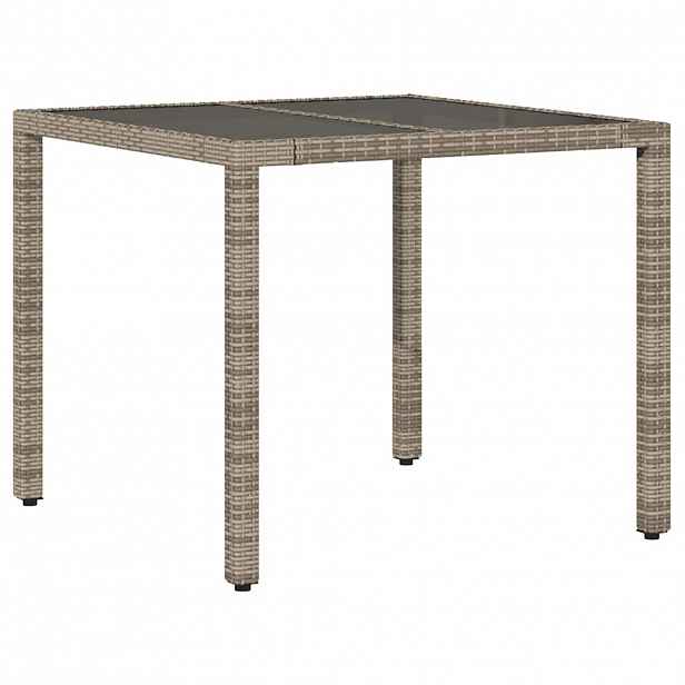 vidaXL Zahradní stůl se skleněnou deskou šedý 90x90x75 cm polyratan