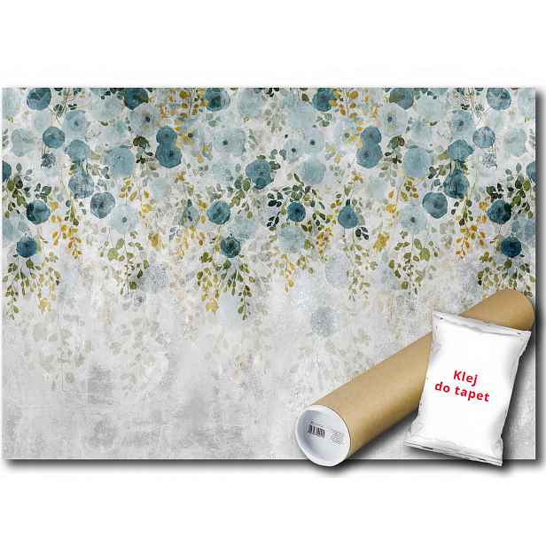 Vinylová fototapeta Modré květy listy beton struktura 152x104