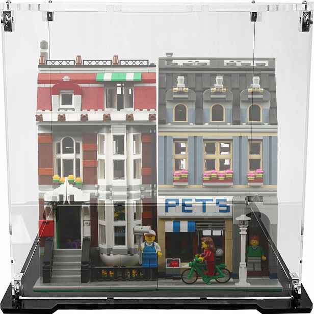 Vitrína s černou základnou pro Lego 10218 Creator Expert obchod s domácími zvířaty