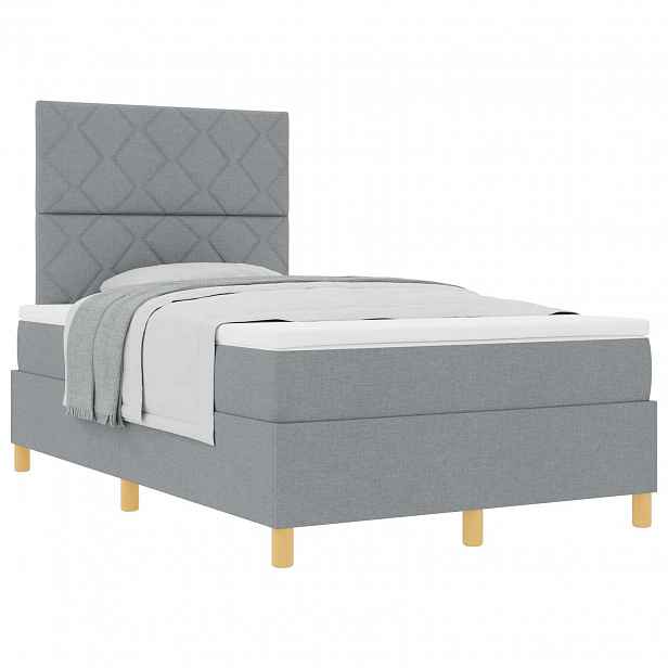 vidaXL Postel s boxspringem s čelo Světle šedá 120 x 190 cm textil