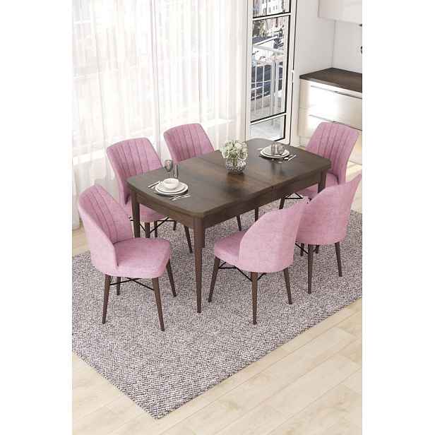 Extendable Dining Table & Chairs Set (7 Pieces) Nef - Baroque, Pink
