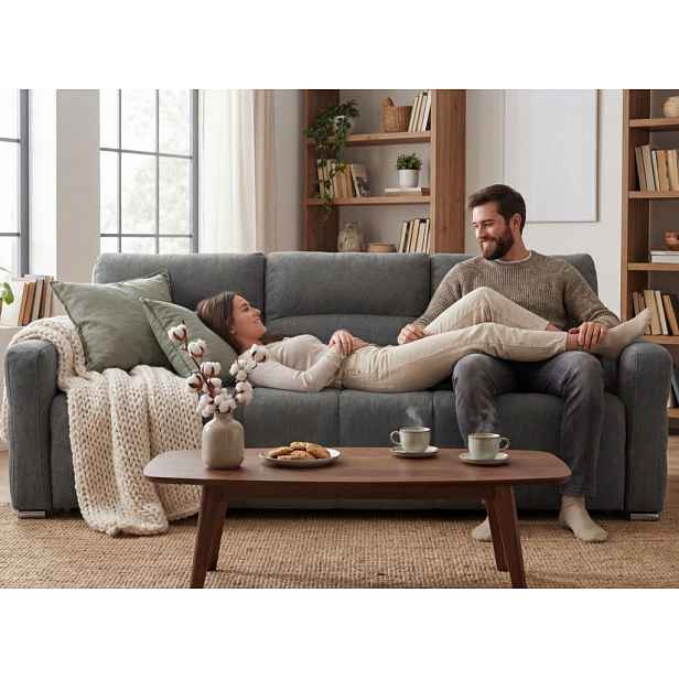 Rozkládací pohovka na trvalé spaní Ischia, středně šedá látka