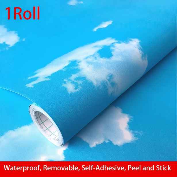 TEMU 1 role 45cm široké samolepicí tapety, samolepicí PVC tapeta - voděodolná, odstranitelná, vinylová tapeta s modré oblohy a mraků, vhodná pro