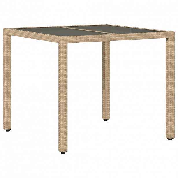 vidaXL Zahradní stůl se skleněnou deskou béžový 90x90x75 cm polyratan