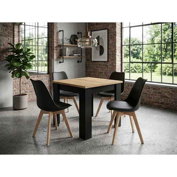 Jídelní set 1 + 4, stůl MADO ARTISAN 80x80 + židle BALI MARK černá