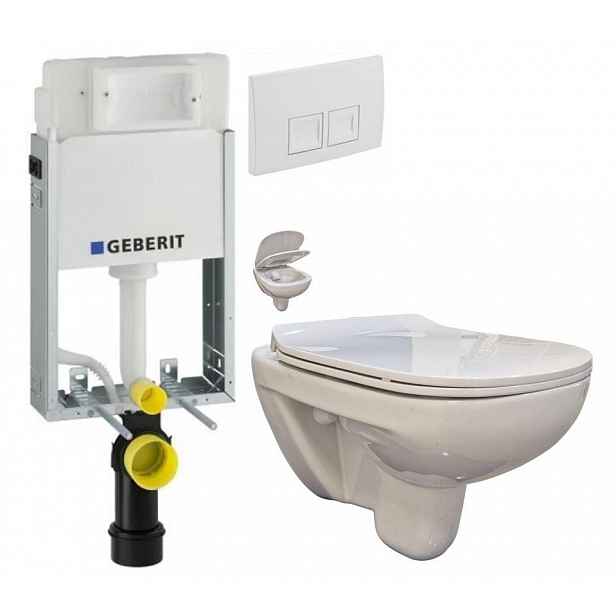 GEBERIT KOMBIFIXBasic vč. bílého tlačítka DELTA 50 + WC bez oplachového kruhu Edge + SEDÁTKO 110.100.00.1 50BI EG1