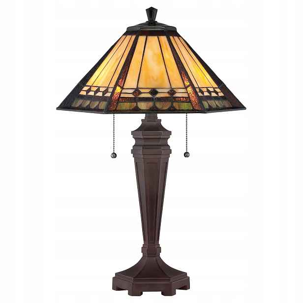 Stolní lampa Tiffany Art Deco, vitrážová, hnědá, E27 60W, kefková