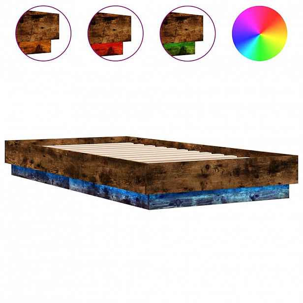 vidaXL Rám postele s LED osvětlením kouřový dub 75 x 190 cm