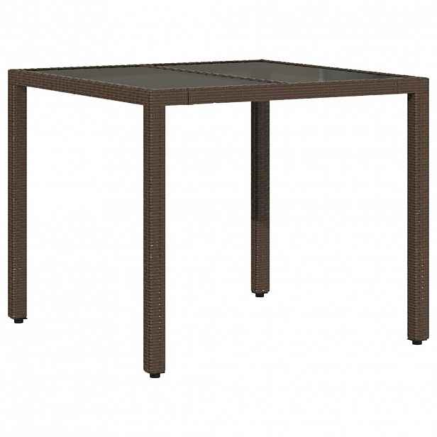 vidaXL Zahradní stůl se skleněnou deskou hnědý 90x90x75 cm polyratan