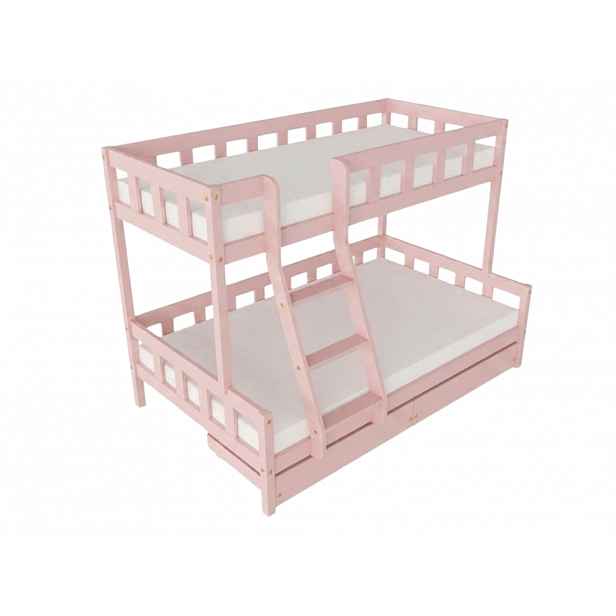 Benlemi Patrová postel PLOTTY s předním žebříkem 90x200, 120x200 cm Zvolte barvu: Pastelově růžová, Zvolte šuplík: Dvojitý úložný šuplík, Zvolte stra…
