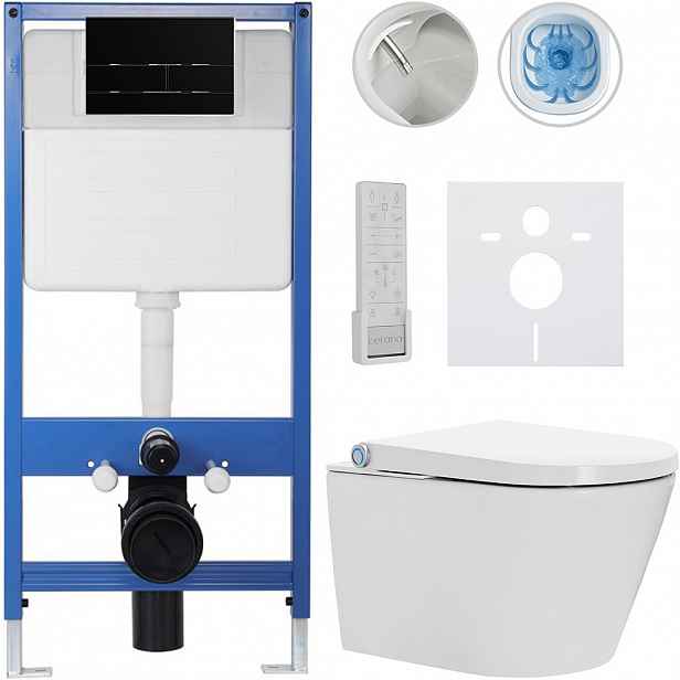 Kompletní WC set Profi/Cronus Premium - bílá lesklá - WC tlačítko Line/Černá lesklá - předstěnová instalace - 59,3x38,4 cm