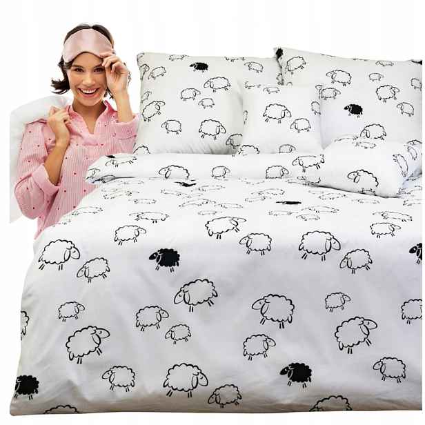 Sada Povlečení 160x200 2x70/80 Ovečky Na Bílém Bavlněném Elegantní