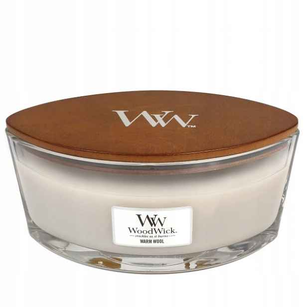 Vonná sójová svíčka WoodWick Velká Ellipsa Loďka Warm Wool 453,6 g