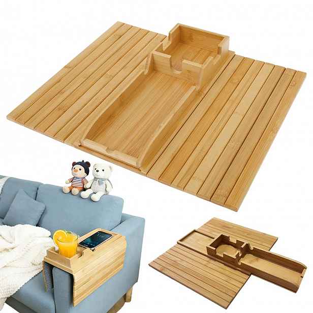 Bambusový Podnos Na Pohovku S Flexibilní Policí Na Loketní Opěrku A Okrajem Bedee