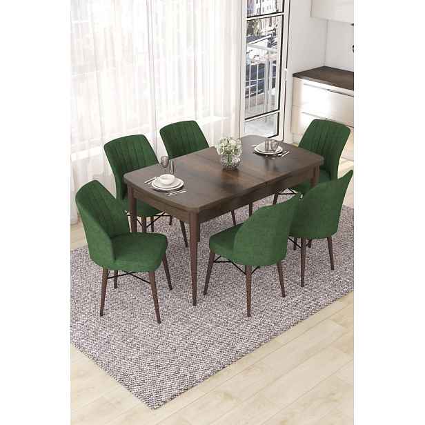 Extendable Dining Table & Chairs Set (7 Pieces) Nef - Baroque, Khaki
