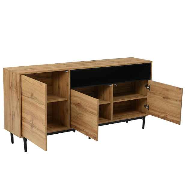 Modenvie SIDEBOARD z MDF, 160/35/76 cm, v dekoru přírodního dřeva, se 3 dvířky a policemi