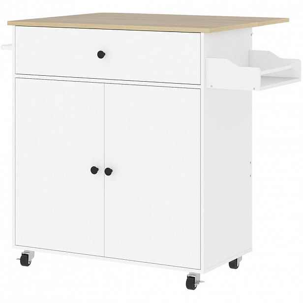 OKWISH KUCHYŇSKÝ vozík 106/42/87 cm bílý z MDF s výklopnou pracovní deskou a úložným prostorem