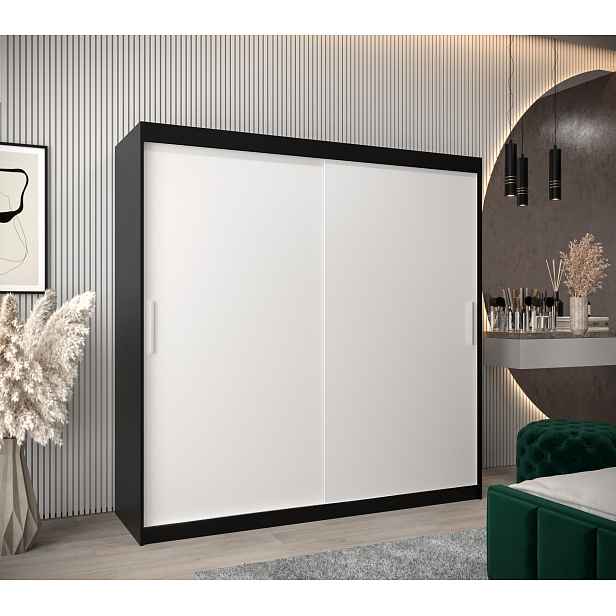 Šatní skříň Abi T0 s posuvnými dveřmi Barva korpusu: Černá, Rozměry: 200 cm, Dveře: Bílá