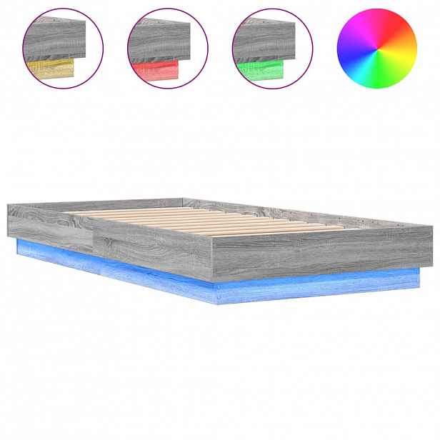 vidaXL Rám postele s LED osvětlením šedý sonoma 75 x 190 cm
