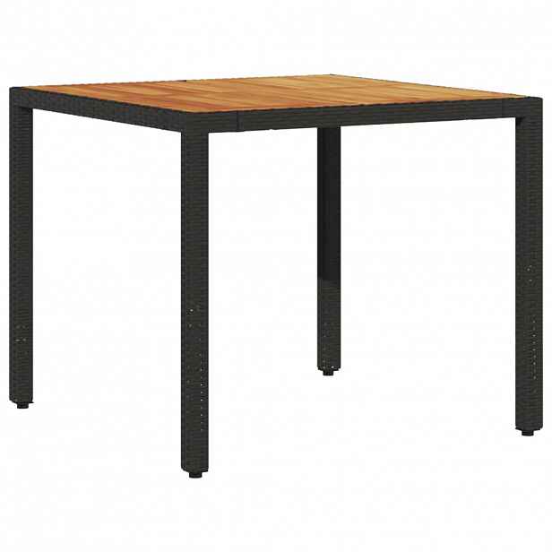 vidaXL Zahradní stůl s akáciovou deskou černý 90x90x75 cm polyratan