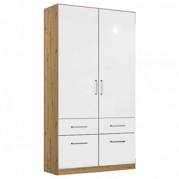 Rauch Möbel ŠATNÍ SKŘÍŇ S OTOČNÝMI DVEŘMI, dub artisan, vysoce lesklá bílá, 91/197/54 cm