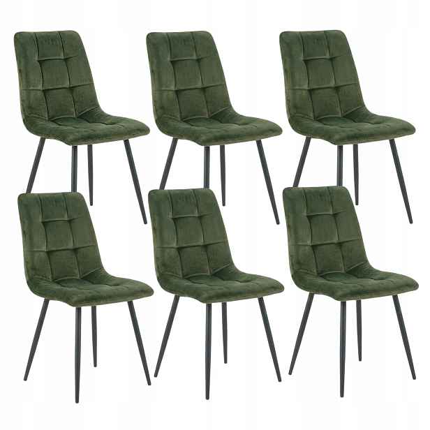 Velurové židle Velvet Čalouněné prošívané zelené Loft Glamour Set 6