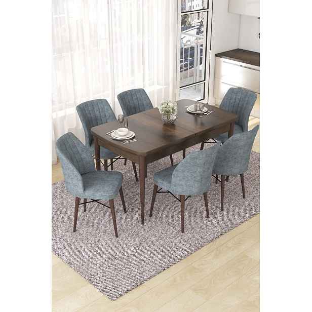 Extendable Dining Table & Chairs Set (7 Pieces) Nef - Baroque, Grey
