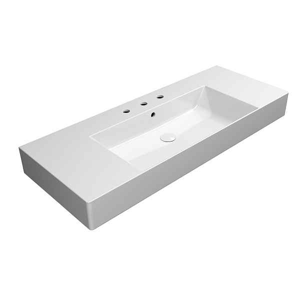 GSI KUBE X keramické umyvadlo 120x47cm, s odkládacími plochami, broušená spodní hrana, 3 otvory, bílá ExtraGlaze