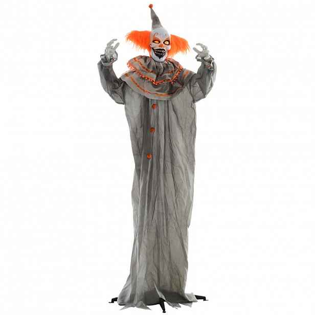 HOMCOM 183 cm halloweenská dekorace Stojící klaun s LED světly, zvuková funkce